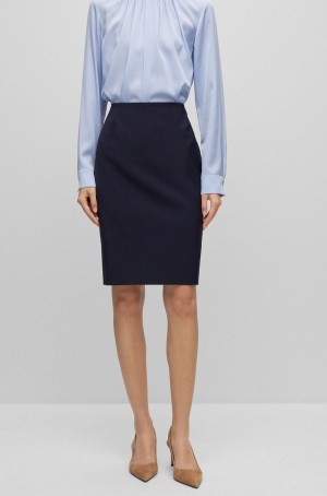 Falda Hugo Boss Slim-fit Pencil In Virgin Lana Mujer Azules Oscuro | 91572-IMBO
