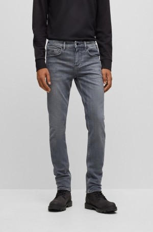 Jeans Hugo Boss Extra-slim-fit In Grey Cashmere-touch Denim Hombre Grises | 94763-YOKE