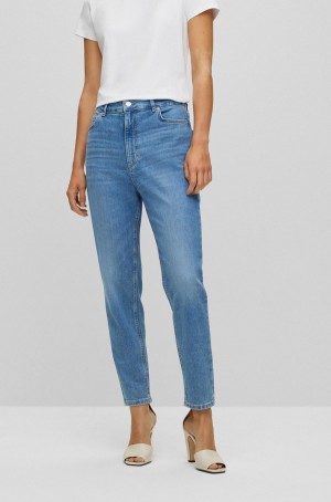 Jeans Hugo Boss High-waisted Cropped In Blue Comodidad-stretch Denim Mujer Azules | 83509-UCIW