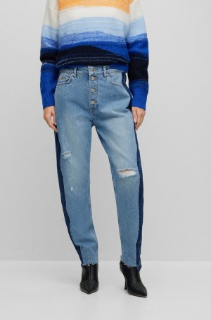 Jeans Hugo Boss High-waisted In Two-tone Comodidad-stretch Denim Mujer Azules Oscuro | 75408-REQN