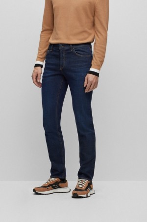 Jeans Hugo Boss Regular-fit In Dark-blue Comodidad-stretch Denim Hombre Azules Oscuro | 23481-NBCS