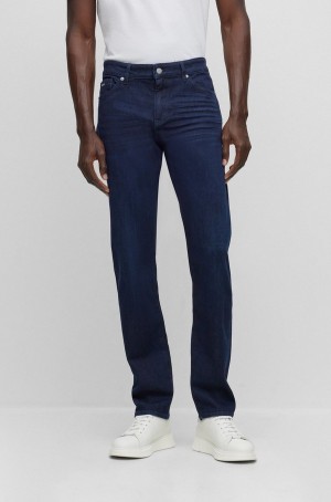 Jeans Hugo Boss Regular-fit In Dark-blue Cashmere-touch Denim Hombre Azules Oscuro | 04539-KVIF