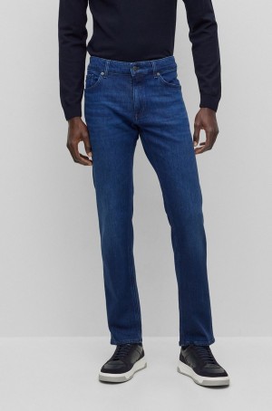 Jeans Hugo Boss Regular-fit In Dark-blue Comodidad-stretch Denim Hombre Azules Oscuro | 73154-AOHF