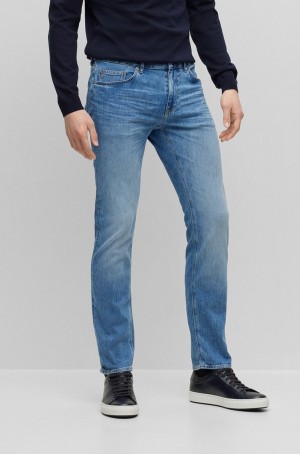 Jeans Hugo Boss Regular-fit In Mid-blue Italian Stretch Denim Hombre Azules | 47201-IFMX