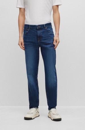 Jeans Hugo Boss Regular-fit In Mid-washed Indigo Rigid Denim Hombre Azules Oscuro | 73692-FIYB