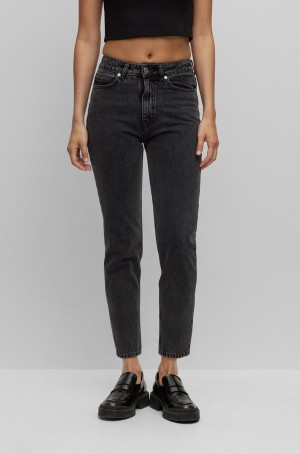 Jeans Hugo Boss Relaxed-fit Mom In Black Rigid Denim Mujer Grises Oscuro | 59360-ZOVL