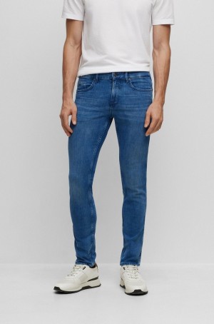 Jeans Hugo Boss Slim-fit In Blue Italian Cashmere-touch Denim Hombre Azules | 96043-NQVM
