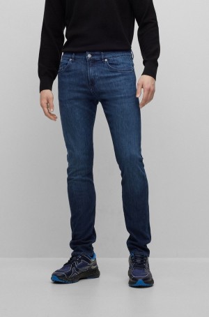 Jeans Hugo Boss Slim-fit In Dark-blue Italian Ligeros Denim Hombre Azules Oscuro | 56734-LDEX