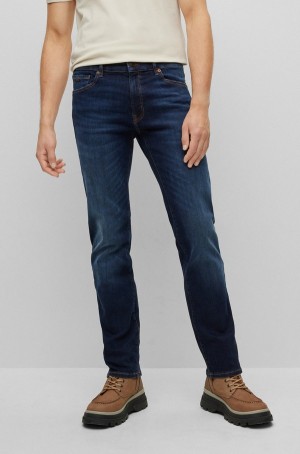 Jeans Hugo Boss Slim-fit In Marbled-blue Comodidad-stretch Denim Hombre Azules Oscuro | 35621-WIDT
