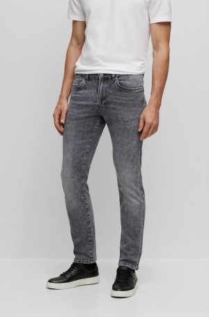Jeans Hugo Boss Slim-fit In Stonewashed Grey Italian Stretch Denim Hombre Grises Oscuro | 87915-XGFK