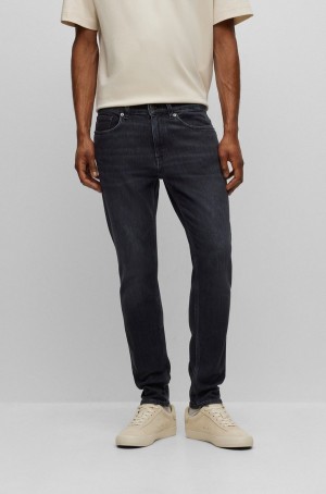 Jeans Hugo Boss Slim-fit In Washed Black Comodidad-stretch Denim Hombre Grises Oscuro | 08692-MZPT