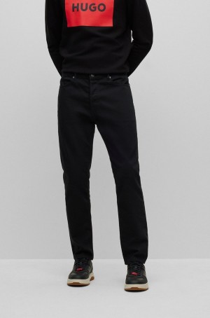 Jeans Hugo Boss Tapered-fit In Black Comodidad-stretch Denim Hombre Negros | 42860-OWPC