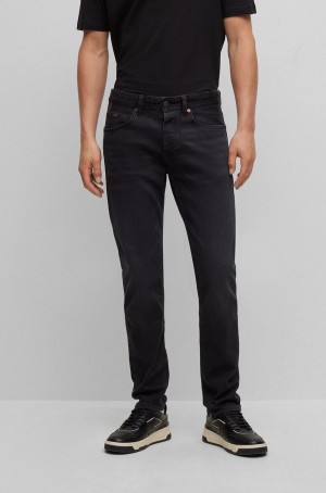 Jeans Hugo Boss Tapered-fit In Black Super-stretch Denim Hombre Negros | 40896-LEXQ