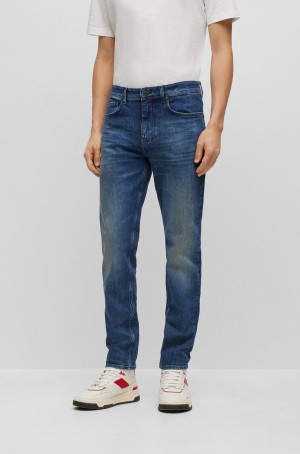 Jeans Hugo Boss Tapered-fit In Blue Comodidad-stretch Denim Hombre Azules Oscuro | 63982-DEQZ