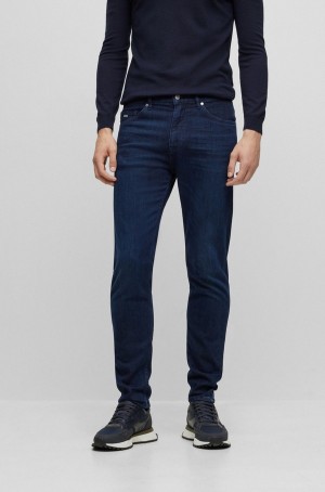 Jeans Hugo Boss Tapered-fit In Dark-blue Italian Denim Hombre Azules Oscuro | 40967-QCRH