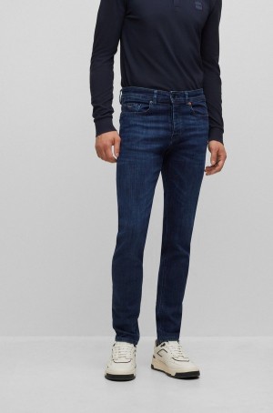 Jeans Hugo Boss Tapered-fit In Dark-blue Super-stretch Denim Hombre Azules Oscuro | 83570-AZGQ