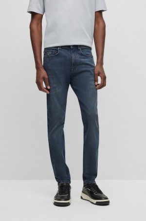 Jeans Hugo Boss Tapered-fit In Grey-cast Super-stretch Denim Hombre Azules Oscuro | 06879-ECDK