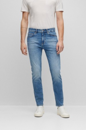 Jeans Hugo Boss Tapered-fit In Mid-blue Italian Stretch Denim Hombre Azules | 09186-OMLX