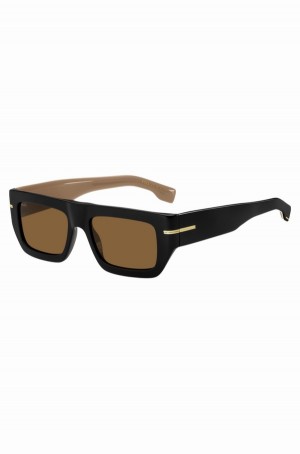 Lentes Hugo Boss Black-acetate With Signature Gold-tone Detail Hombre Negros | 53802-XIKB