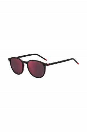 Lentes Hugo Boss Round In Black Acetate With Red Details Hombre Negros | 29408-LYSJ