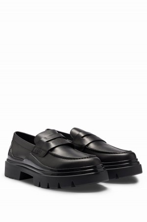 Mocasines Hugo Boss Cuero With Fornido Rubber Outsole And Removable Innersole Hombre Negros | 14820-ZKVF