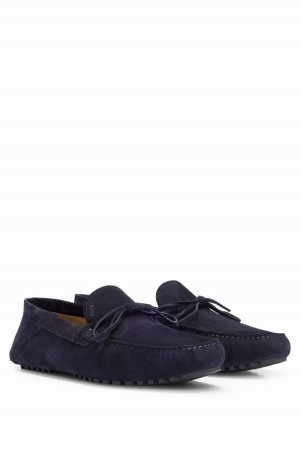 Mocasines Hugo Boss Gamuza With Knotted-lace Trim Hombre Azules Oscuro | 61348-VPIK