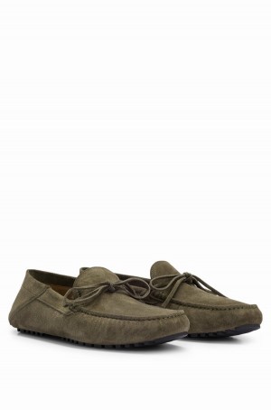 Mocasines Hugo Boss Gamuza With Knotted-lace Trim Hombre Verdes Claro | 70814-CAGQ