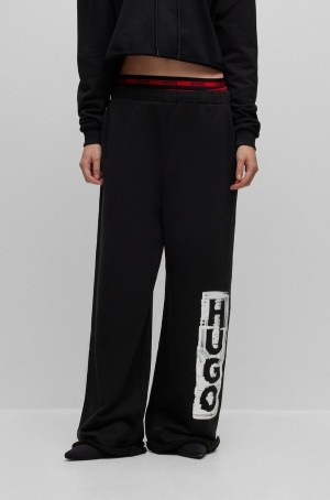 Pantalones Hugo Boss Algodon-terry With Vertical Logo Mujer Negros | 04236-KQCD