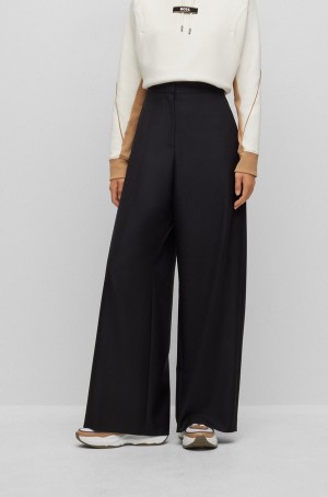 Pantalones Hugo Boss Alica Schmidt Oversized-fit In Responsible Lana Mujer Negros | 90541-PZKA
