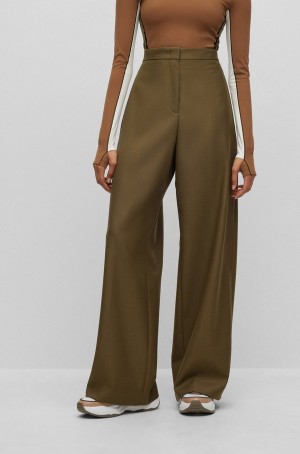 Pantalones Hugo Boss Alica Schmidt Oversized-fit In Responsible Lana Mujer Verdes Oscuro | 38142-GMRA