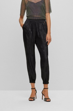 Pantalones Hugo Boss Baggy-fit With Metallic-effect Print Mujer Negros | 69853-WFUI