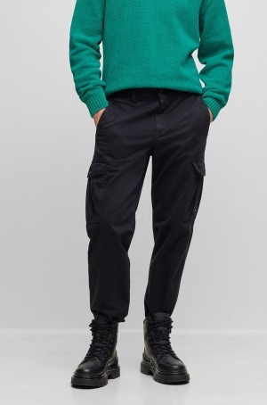 Pantalones Hugo Boss Cargo In Stretch Algodon Hombre Negros | 60459-VKMJ
