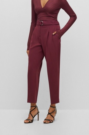Pantalones Hugo Boss Cropped Regular-fit In Japanese Crepe Mujer Rojos Oscuro | 31279-IPSM