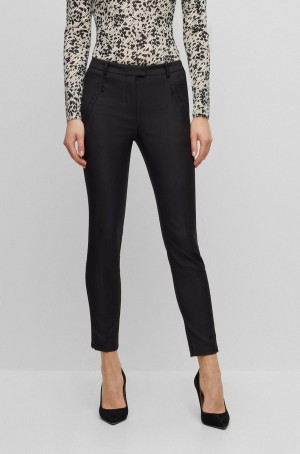 Pantalones Hugo Boss Cropped Slim-fit With Zipped Hems Mujer Negros | 96528-ZHAV