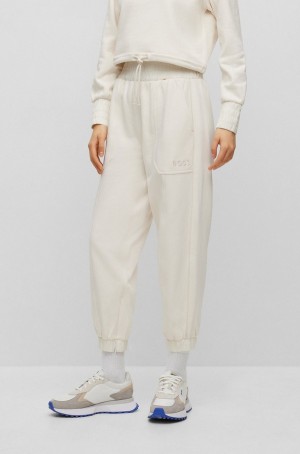 Pantalones Hugo Boss Cuffed With Ruched Waistband Mujer Blancos | 74962-FUGX