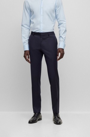 Pantalones Hugo Boss Extra-slim-fit In Virgin-wool Serge Hombre Azules Oscuro | 56130-ZECD