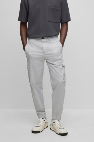 Pantalones Hugo Boss Regular-fit Cargo In Stretch-cotton Satin Hombre Grises Claro | 18709-HZIP
