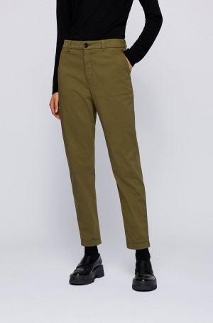 Pantalones Hugo Boss Regular-fit Chinos In Organic Algodon With Stretch Mujer Kaki | 96213-DESB