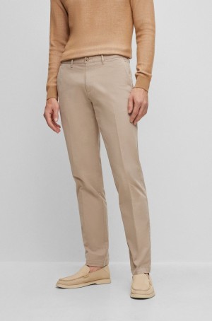 Pantalones Hugo Boss Regular-fit Chinos In Stretch-cotton Gabardine Hombre Beige Claro | 74906-KCTM