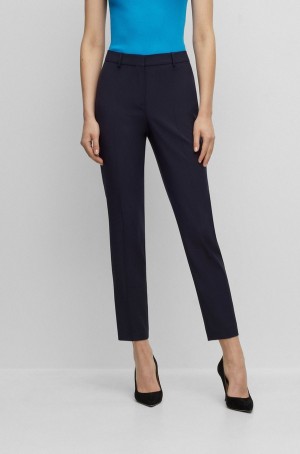 Pantalones Hugo Boss Regular-fit Cropped In Virgin Lana Mujer Azules Oscuro | 35704-KOEI