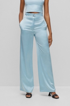 Pantalones Hugo Boss Regular-fit Flared In Satin With Branded Mujer Azules Claro | 34970-UIDY