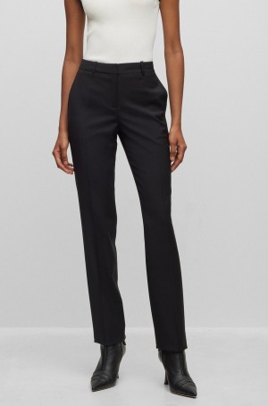 Pantalones Hugo Boss Regular-fit High-rise In Virgin Lana Mujer Negros | 51748-LAXN