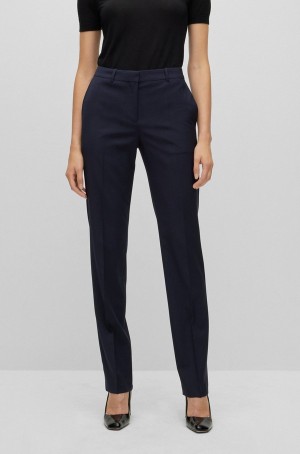 Pantalones Hugo Boss Regular-fit High-rise In Virgin Lana Mujer Azules Oscuro | 56743-VAMT