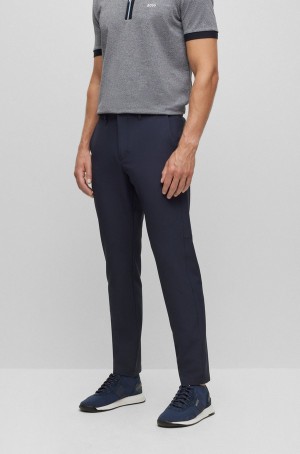 Pantalones Hugo Boss Regular-fit In Agua-repellent Stretch Fabric Hombre Azules Oscuro | 68531-FJSB