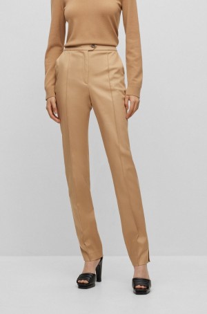 Pantalones Hugo Boss Regular-fit In Glossy Stretch Material Mujer Beige | 01263-PKEW