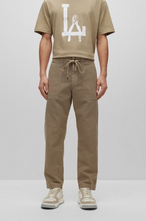 Pantalones Hugo Boss Regular-fit In Linen And Algodon Hombre Beige | 52609-ZEYQ