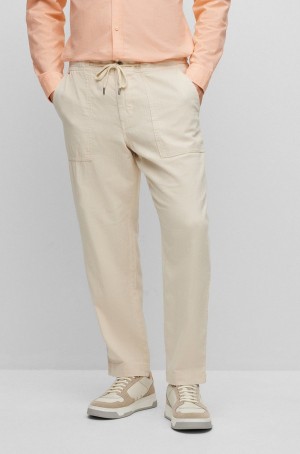 Pantalones Hugo Boss Regular-fit In Linen And Algodon Hombre Beige Claro | 50283-LVSO