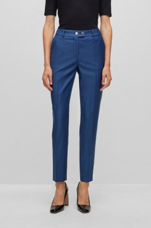 Pantalones Hugo Boss Regular-fit In Micro-patterned Virgin Lana Mujer Azules | 17392-RFSA