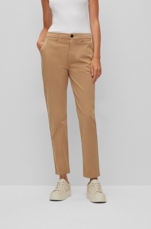 Pantalones Hugo Boss Regular-fit In Stretch-cotton Satin Mujer Beige | 82740-NAJI