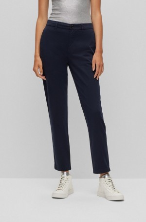 Pantalones Hugo Boss Regular-fit In Stretch-cotton Satin Mujer Azules Oscuro | 83257-BMFX